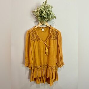 Cato Mustard Lace Detail Blouse